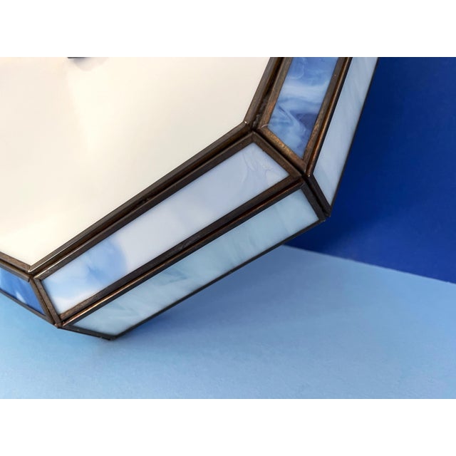 Mid Century Blue & White Tiffany Style Flush Light For Sale - Image 12 of 18