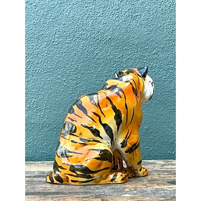 Vintage Italian Glazed Ceramic Tiger For Sale - Image 4 of 12