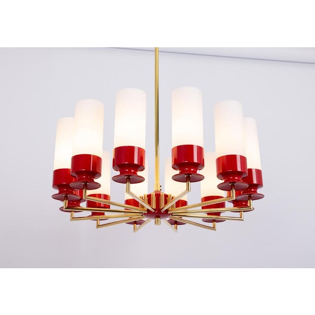 Glass Large Red Opal Glass Sputnik Chandelier from Kaiser Idell / Kaiser Leuchten, Germany, 1960s For Sale - Image 7 of 10