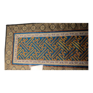 Antique 19th Century Chinese Silk Embroidery - Gold Couched "Wan" Fret Panel