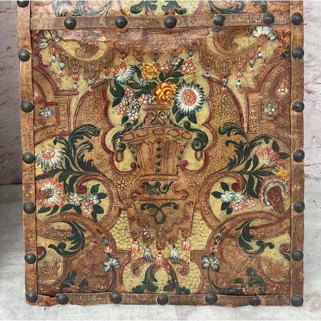 Italian Painted and Tooled Leather Panels a Pair For Sale In Tampa - Image 6 of 12