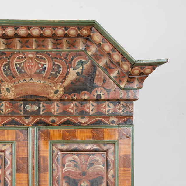 18th-Century Original Hand-Painted Swedish Dalarna Cabinet Dated 1797 For Sale - Image 6 of 17