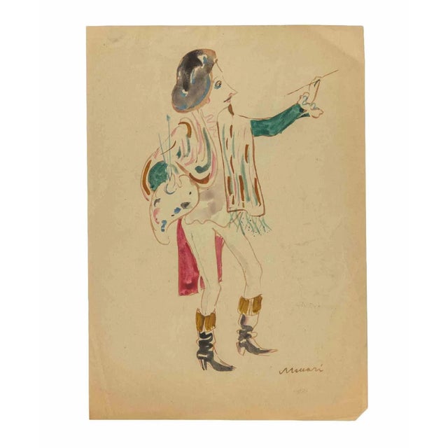 Mino Maccari, The Painter, Watercolor, 1945 For Sale