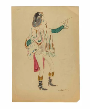 Mino Maccari, The Painter, Watercolor, 1945