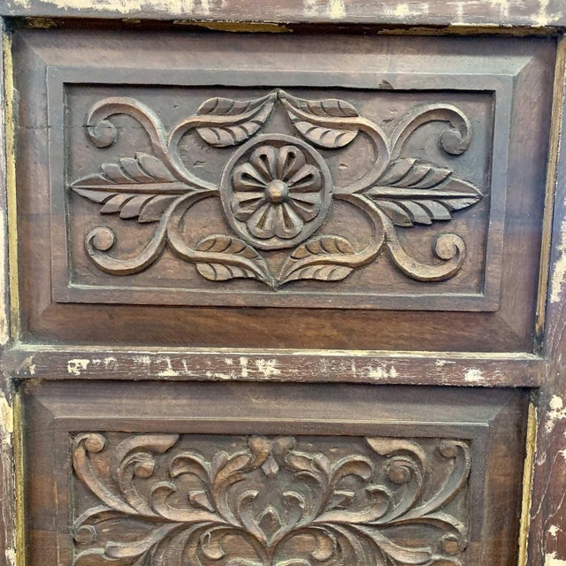 Far Pavilions Vintage Carved Single Door 58" Tall Distressed Armoire For Sale - Image 4 of 5