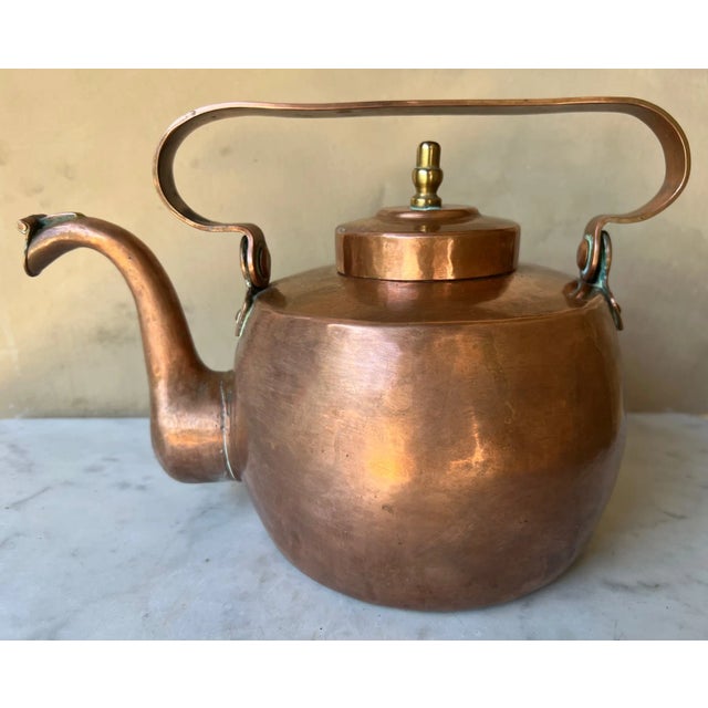 Antique Copper Kettle With Unique Handle For Sale - Image 9 of 12