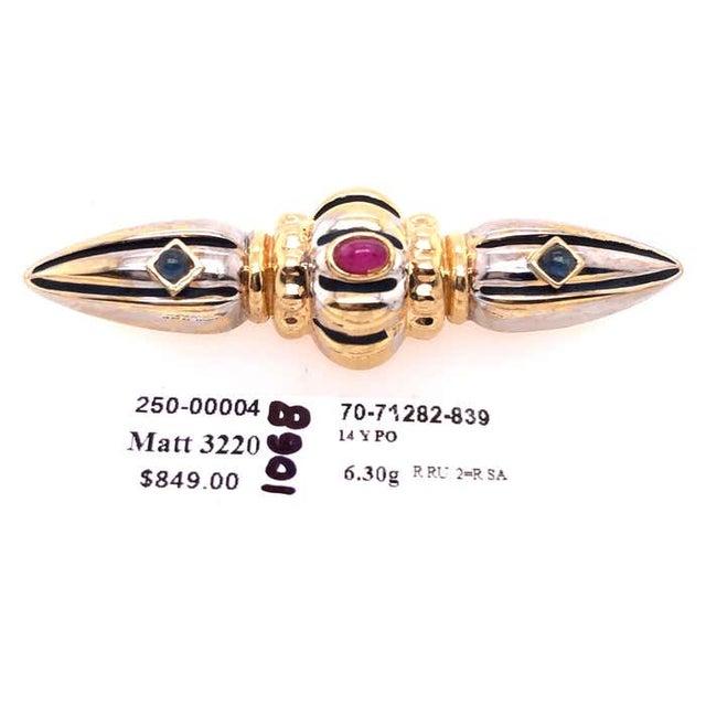 Contemporary 14 Karat Two-Tone Yellow and White Gold Brooch With Ruby and Sapphire Cabochon For Sale - Image 3 of 11