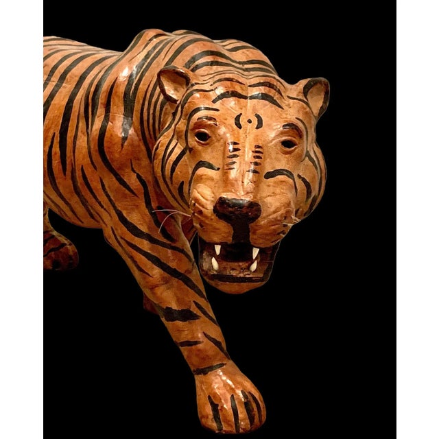 1960s Vintage Leather Wrapped Tiger Sculpture. For Sale In Phoenix - Image 6 of 8