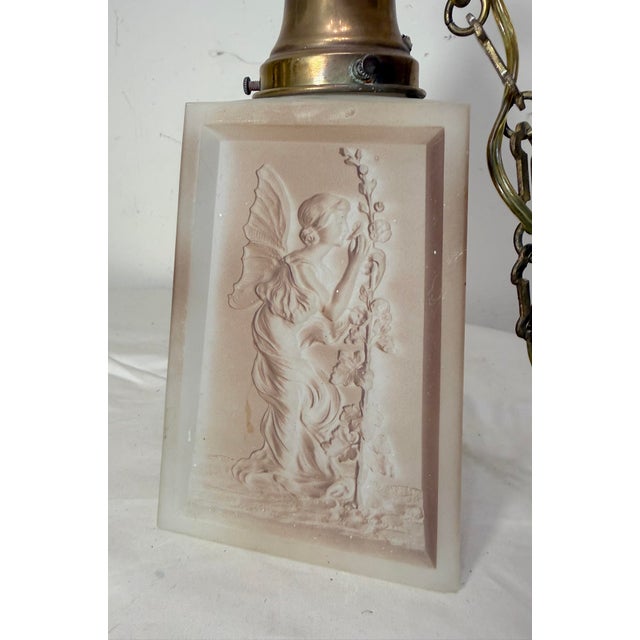 Antique Art Deco Case Glass Fairy Brass Hanging Ceiling Chandelier Pendant Lamp For Sale - Image 10 of 15