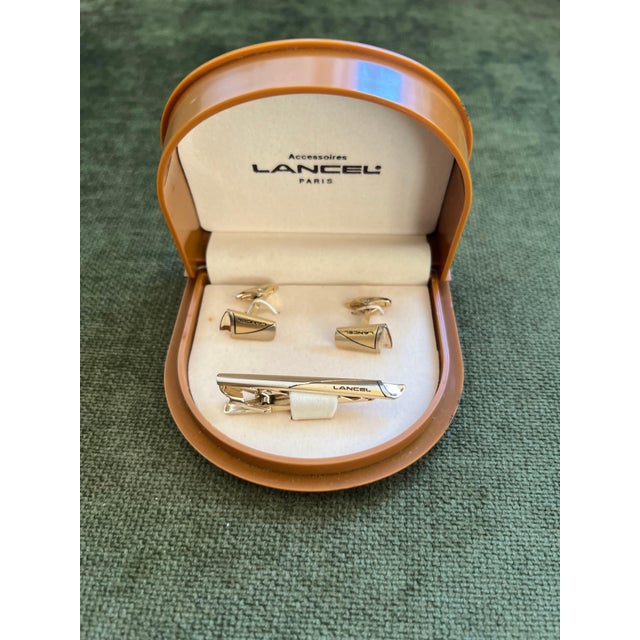 Rare Vintage “Lancel” Paris Gold Plate & Steel Cufflinks & Tie Bar In Original Case Circa 1990 Since 1876, Lancel...