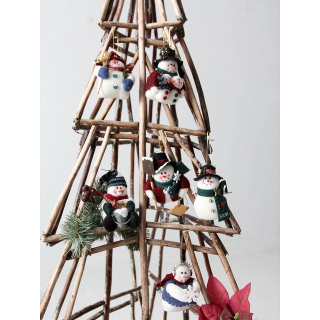 Vintage Felt Snowman Christmas Ornaments Set of 6 With Box For Sale - Image 4 of 11