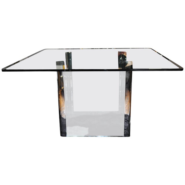 Pace Collection Chrome and Glass Square Dining Table Base, 1970's For Sale