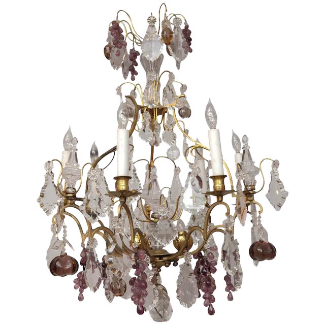 19th C. French Dore Bronze and Crystal Chandelier For Sale
