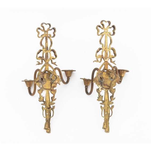 Metal Louis XVI Style Gilt Metal Ribbon Appliques, Pair For Sale - Image 7 of 7