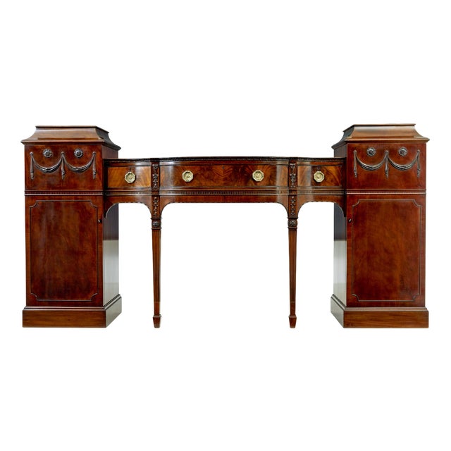 19th Century Adams Revival Carved Mahogany Pedestal Sideboard, 1880s For Sale