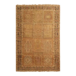 Antique Kayseri Beige and Mauve Silk Rug With Garden Field Design For Sale