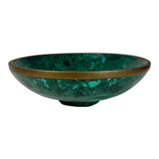 Early 20th Century XL Malachite Bowl With Brass Rim For Sale