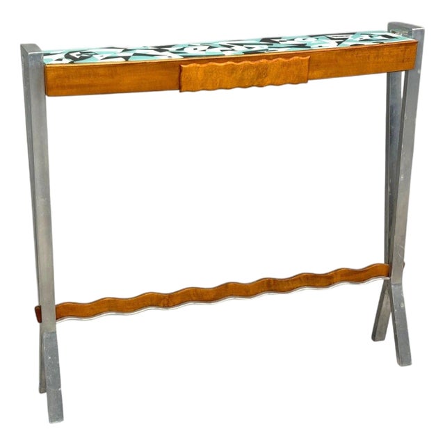 Italian Modern, Painted Glass, Ash Wood, Metal, Console Table, Italy, 1960s For Sale