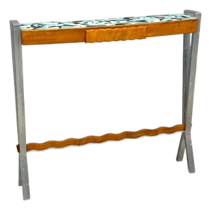Italian Modern, Painted Glass, Ash Wood, Metal, Console Table, Italy, 1960s