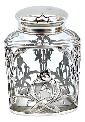 Exquisite Art Nouveau Sterling Mounted Crystal Triangular Box