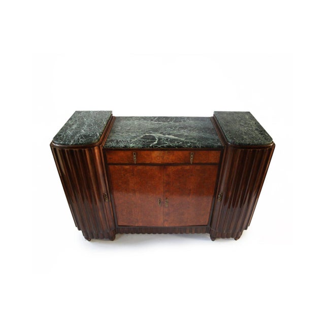 French Art Deco Credenza in Burl Walnut and Verde Antico Marble, 1930s For Sale - Image 4 of 10