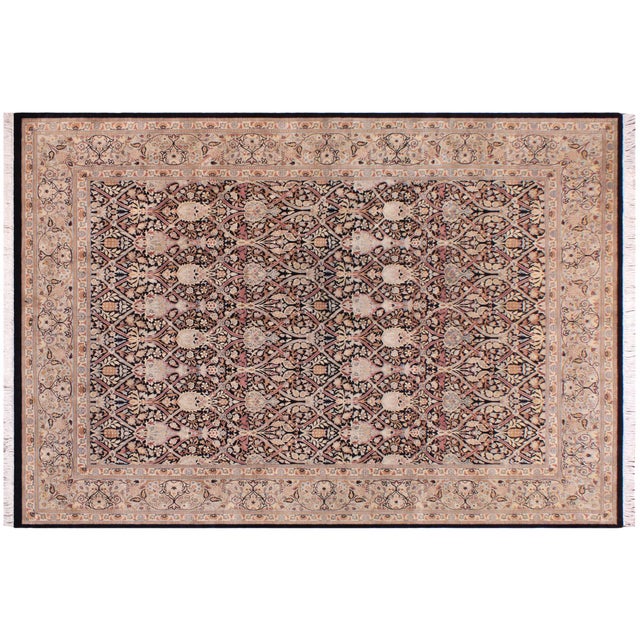 Gray Boho Chic Floral Pak-Persian Black/Taupe Wool Rug - 9'1'' X 12'0'' For Sale - Image 8 of 9