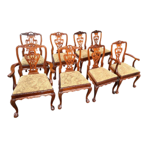 Solid Mahogany Chippendale Dining Chairs - Set of 8 Including 2 Armchairs - Circa Mid 20th Century