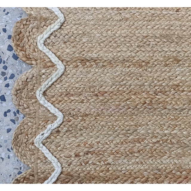 Ivory Handwoven Natural Jute Doormat Rug With Raised Zigzag Ivory 3d Border For Sale - Image 8 of 10