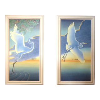 A Pair of Paintings on Canvas of Great White Heron by Kathy Strong 2011 For Sale