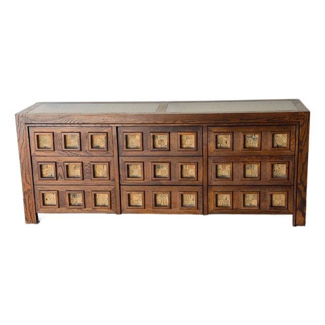 Brutalist Oak Dresser 1970s – Vintage Mid Century Modern Lowboy, Sculptural Textured Credenza For Sale