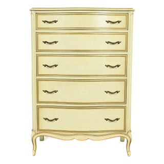Drexel French Provincial Louis XV Cream Lacquered Highboy Dresser, 1956 For Sale
