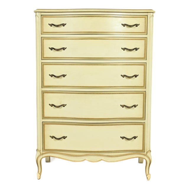 Drexel French Provincial Louis XV Cream Lacquered Highboy Dresser, 1956 For Sale
