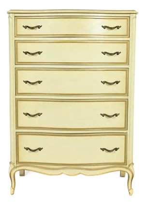 Drexel French Provincial Louis XV Cream Lacquered Highboy Dresser, 1956