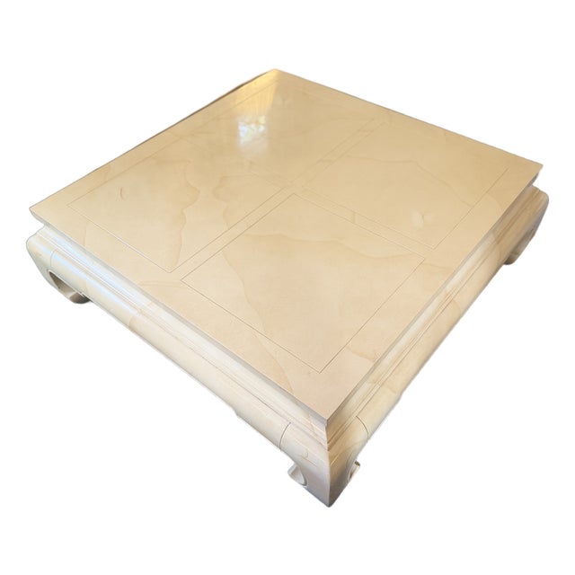 Vintage 1970s Henredon Folio 16 Square Ming Style Coffee Table - Faux Goatskin Lacquer For Sale