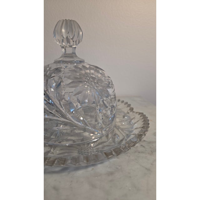 Vintage Imperial Glass Cosmos-Pattern Crystal Covered Butter Dish For Sale - Image 13 of 16