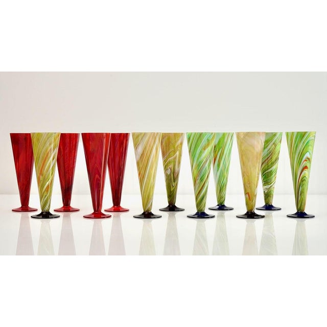 Green Flutes in Marbelized Murano Glass attributed to Cenedese, 1980, Set of 12 For Sale - Image 8 of 18