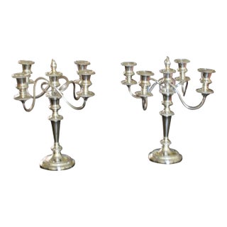 New Pair of 1970s Silver Candelabra 5 Light For Sale