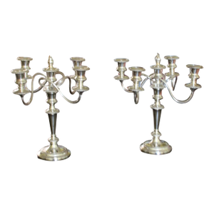 New Pair of 1970s Silver Candelabra 5 Light