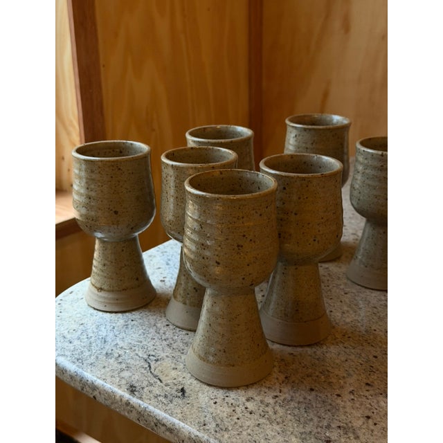 Brutalist Handmade Speckled Stoneware Goblets, Set of 8 For Sale - Image 3 of 18