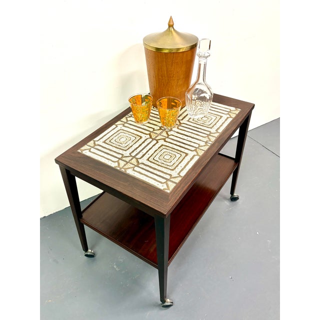 1960s Mid Century Rosewood and Tile Top Bar Cart For Sale - Image 5 of 6