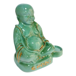 Crodo Advertising Buddha Figure Green Pottery Change Dish, 1950s For Sale