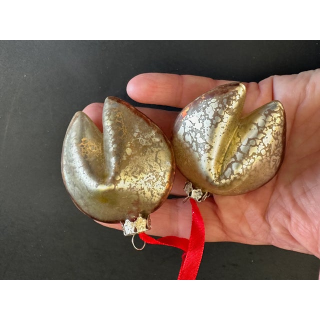Glass Vintage Gold Art Glass Christmas Ornament Fortune Cookies For Sale - Image 7 of 9