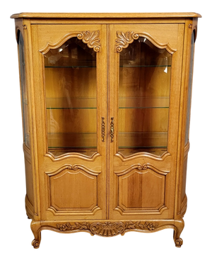 Louis XV Style Curved Display Cabinet in Light Oak, 1950s