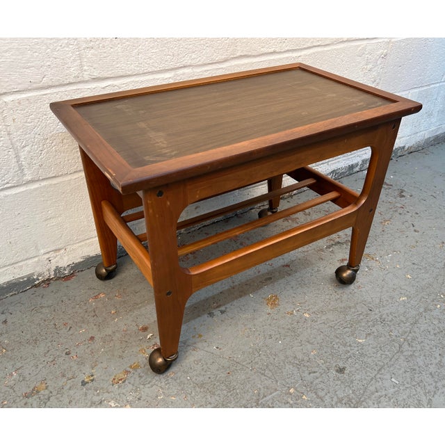 Mid-Century Danish Style Teak Slatted Rolling Cart For Sale - Image 4 of 12