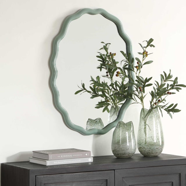 Traditional Isly Robin's Egg Blue Oval Mirror For Sale - Image 3 of 6