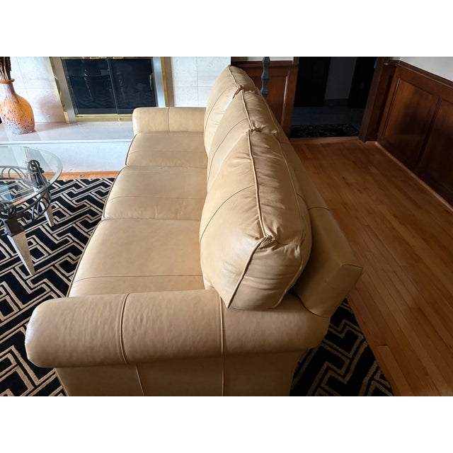 Lexington Furniture Unused Lexington Furniture Camel Leather Sofa With Nailhead Trim For Sale - Image 4 of 9