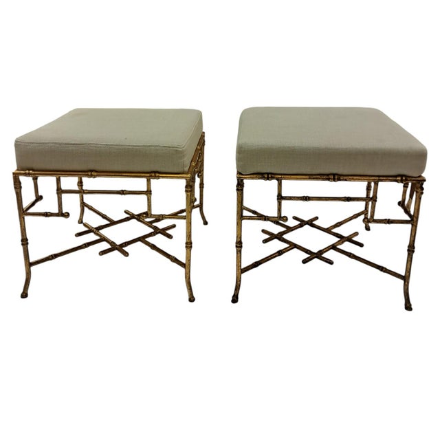 Small Metal Stools with Golden Bamboo Finish, 1970s, Set of 2 For Sale - Image 6 of 6