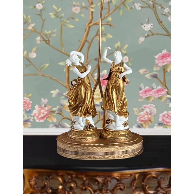 Italian Neoclassical Capodimonte-Style Figural Porcelain Table Lamp "Dancing Muses" For Sale In New York - Image 6 of 18