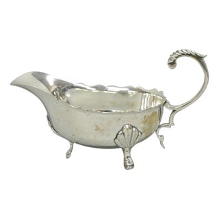 Vintage Victorian Style Silver Plated Footed Gravy Sauce Boat With Handle For Sale