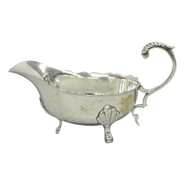 Vintage Victorian Style Silver Plated Footed Gravy Sauce Boat With Handle For Sale